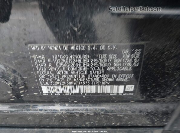 3CZRZ2H39PM714573 2023 HONDA HR-V Black ძრავის განყოფილების ხედი