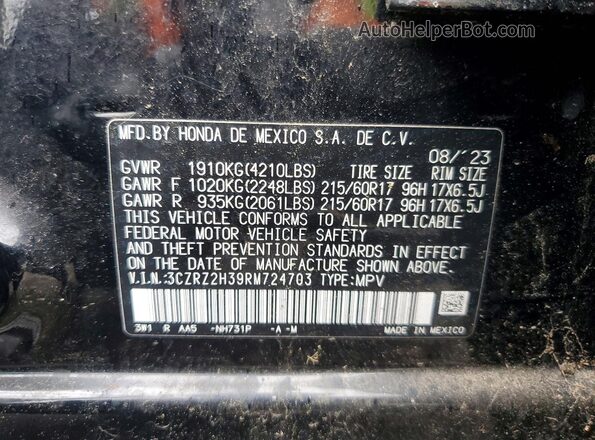 3CZRZ2H39RM724703 2024 HONDA HR-V Black Widok naklejki z numerem VIN