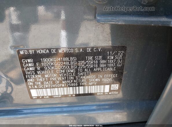 3CZRZ2H50PM725866 2023 HONDA HR-V Blue Շարժիչի բաժամունքի տեսք