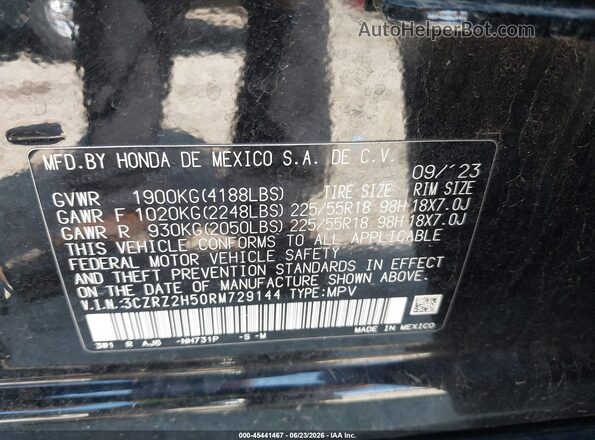 3CZRZ2H50RM729144 2024 HONDA HR-V Черный Вид подкапотного пространства