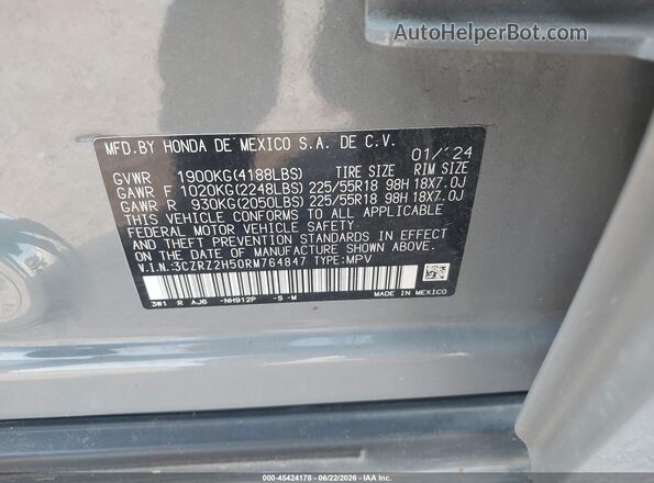 3CZRZ2H50RM764847 2024 HONDA HR-V Gray Vista del compartimento del motor