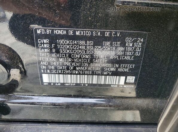 3CZRZ2H51RM767868 2024 HONDA HR-V Black VIN sticker view