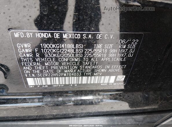3CZRZ2H52PM704033 2023 HONDA HR-V Black Engine compartment view