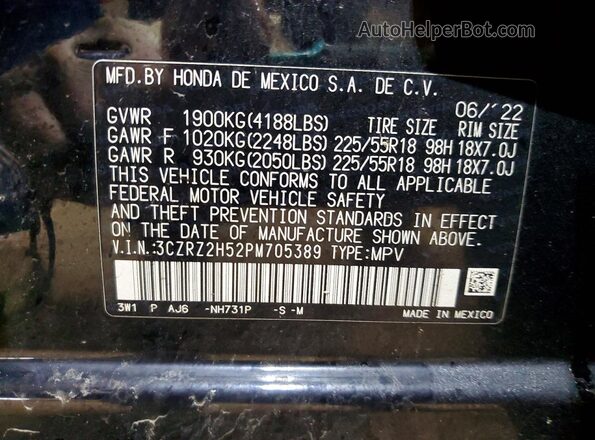 3CZRZ2H52PM705389 2023 HONDA HR-V Черный Вид наклейки с VIN-кодом