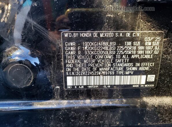 3CZRZ2H52SM789769 2025 HONDA HR-V Black Engine compartment view