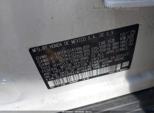 3CZRZ2H52TM746695 2026 HONDA HR-V White Engine compartment view