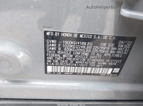 3CZRZ2H53PM719074 2023 HONDA HR-V Gray Вид підкапотного простору