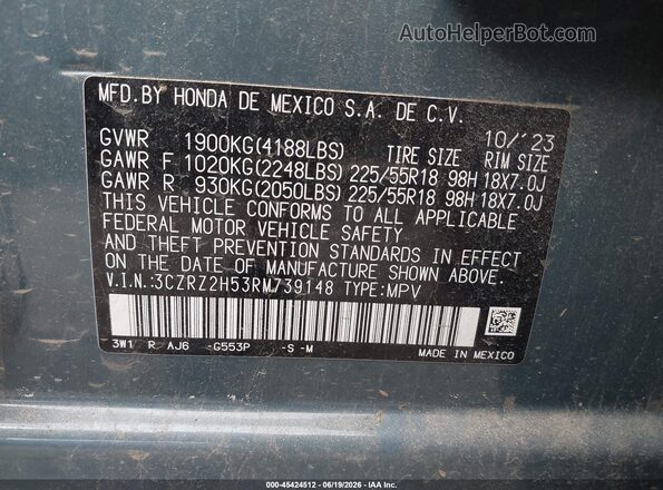 3CZRZ2H53RM739148 2024 HONDA HR-V Navy ძრავის განყოფილების ხედი
