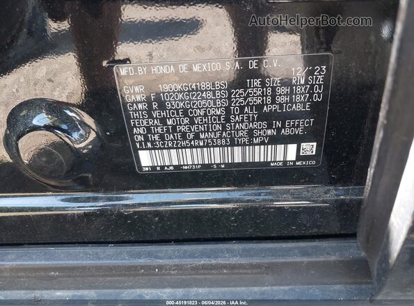 3CZRZ2H54RM753883 2024 HONDA HR-V Black Vista del compartimento del motor