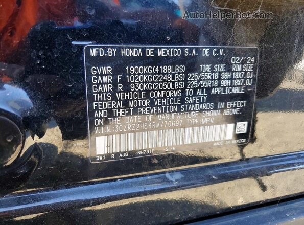 3CZRZ2H54RM770697 2024 HONDA HR-V Black 