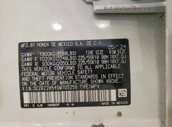 3CZRZ2H54SM705256 2025 HONDA HR-V White 360 interior view