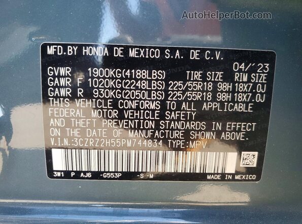 3CZRZ2H55PM744834 2023 HONDA HR-V Teal 