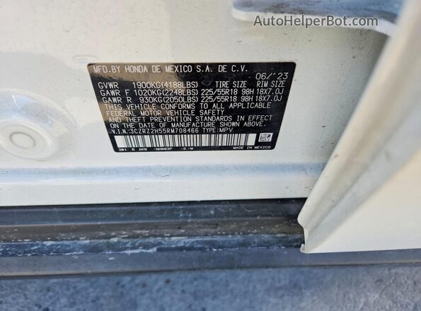 3CZRZ2H55RM708466 2024 HONDA HR-V Белый Вид наклейки с VIN-кодом