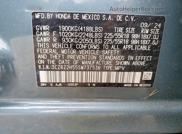 3CZRZ2H55SM737536 2025 HONDA HR-V Teal 