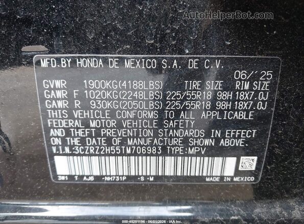 3CZRZ2H55TM706983 2026 HONDA HR-V Black ძრავის განყოფილების ხედი