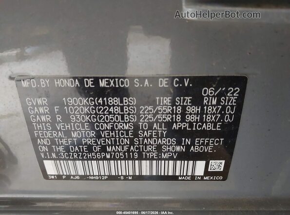 3CZRZ2H56PM705119 2023 HONDA HR-V Gray Vista del compartimento del motor
