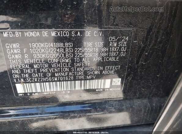 3CZRZ2H56SM701628 2025 HONDA HR-V Black Вид підкапотного простору
