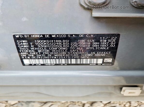 3CZRZ2H57PM725475 2023 HONDA HR-V Серый Панорамный вид салона 360°