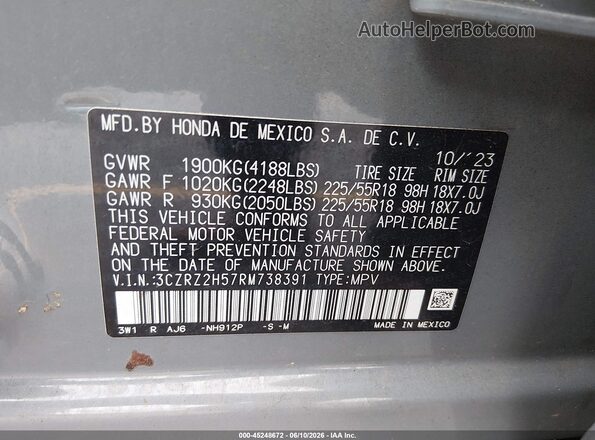 3CZRZ2H57RM738391 2024 HONDA HR-V Серый Вид подкапотного пространства