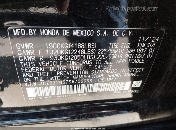3CZRZ2H57SM759666 2025 HONDA HR-V Черный Вид подкапотного пространства