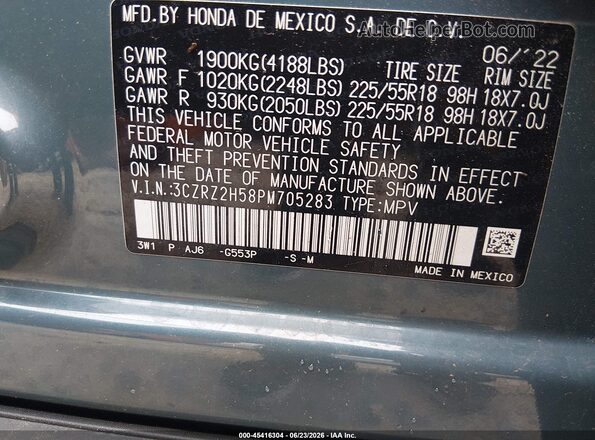 3CZRZ2H58PM705283 2023 HONDA HR-V Light Blue Widok komory silnika