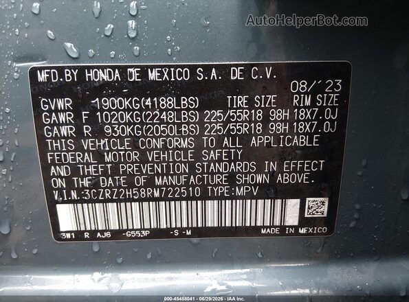 3CZRZ2H58RM722510 2024 HONDA HR-V Light Blue Widok komory silnika