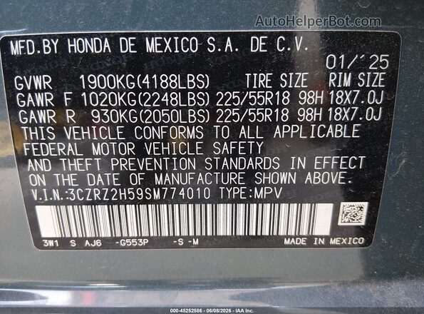 3CZRZ2H59SM774010 2025 HONDA HR-V Gray 