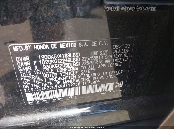 3CZRZ2H5XRM712738 2024 HONDA HR-V Black Vista del compartimento del motor