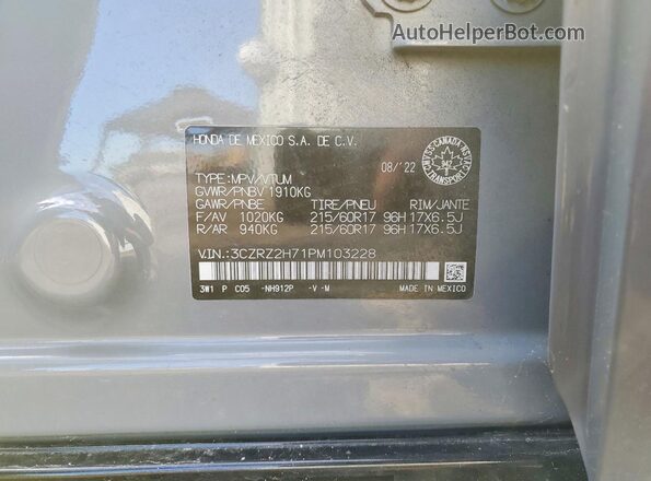 3CZRZ2H71PM103228 2023 HONDA HR-V Gray 