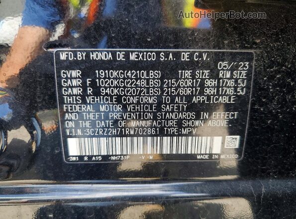 3CZRZ2H71RM702861 2024 HONDA HR-V Black Вид наклейки з VIN-кодом
