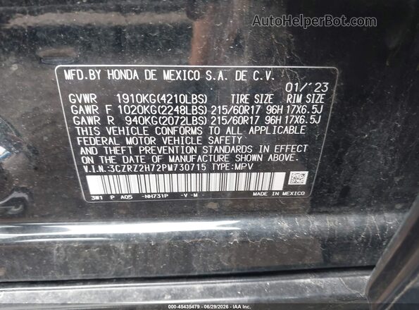 3CZRZ2H72PM730715 2023 HONDA HR-V Black Widok komory silnika