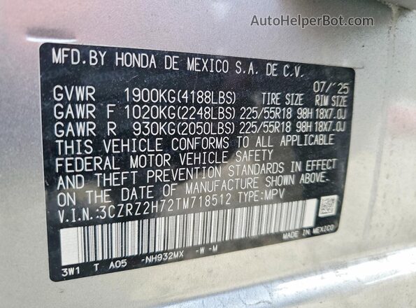 3CZRZ2H72TM718512 2026 HONDA HR-V Silver 