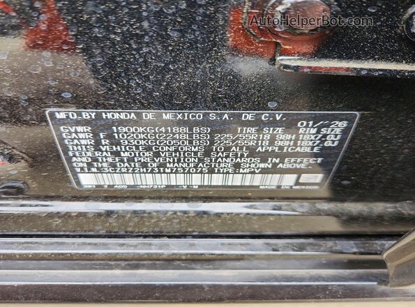 3CZRZ2H73TM757075 2026 HONDA HR-V Black 