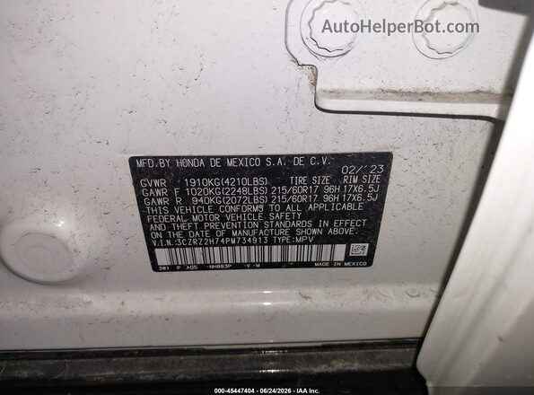 3CZRZ2H74PM734913 2023 HONDA HR-V White VIN կոդի պիտակի տեսք
