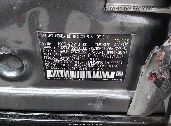 3CZRZ2H75RM713295 2024 HONDA HR-V Gray Շարժիչի բաժամունքի տեսք