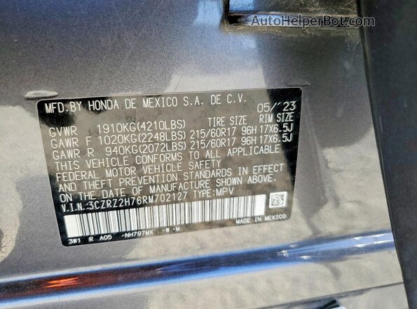 3CZRZ2H76RM702127 2024 HONDA HR-V Charcoal სალონის 360-გრადუსიანი ხედი