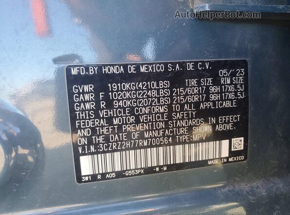 3CZRZ2H77RM700564 2024 HONDA HR-V Teal 
