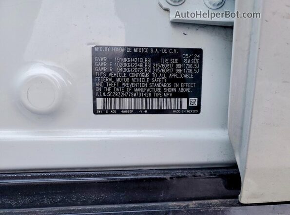 3CZRZ2H77SM701428 2025 HONDA HR-V White 