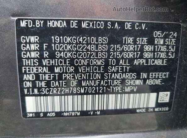 3CZRZ2H78SM702121 2025 HONDA HR-V Gray 