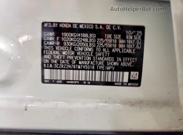 3CZRZ2H78TM745018 2026 HONDA HR-V White 