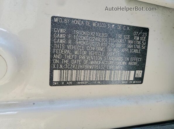 3CZRZ2H79RM715132 2024 HONDA HR-V White Vista interior de 360 grados