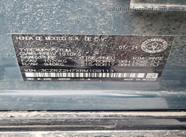 3CZRZ2H7XRM109113 2024 HONDA HR-V Blue 