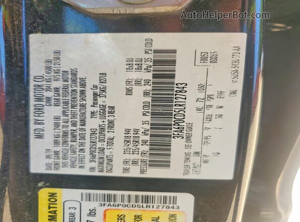 3FA6P0CD5LR127843 2020 FORD FUSION Black Շարժիչի բաժամունքի տեսք
