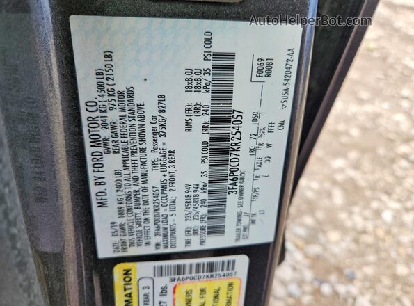3FA6P0CD7KR254057 2019 FORD FUSION Gray 