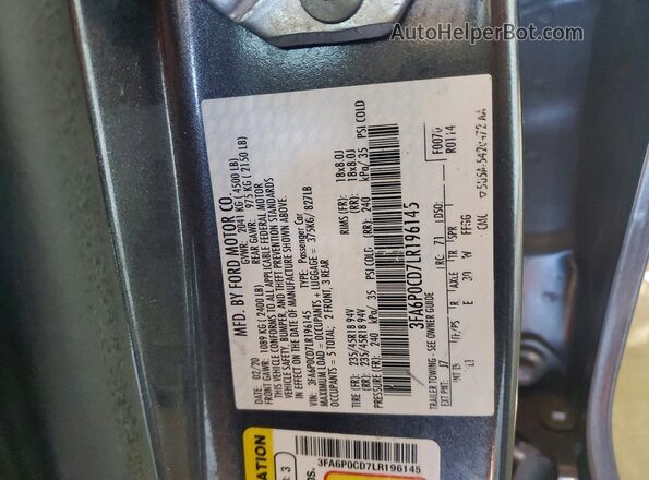 3FA6P0CD7LR196145 2020 FORD FUSION Gray Engine compartment view