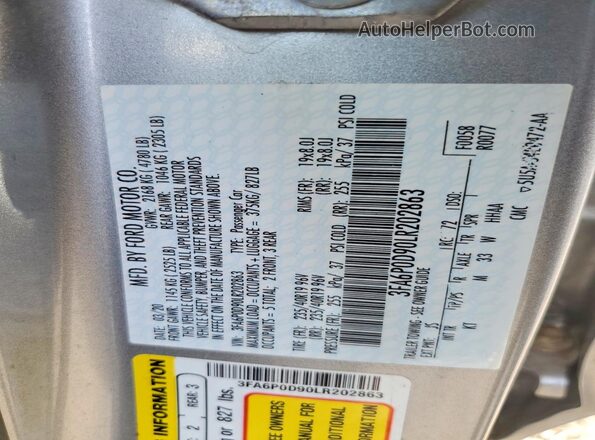 3FA6P0D90LR202863 2020 FORD FUSION Silver Շարժիչի բաժամունքի տեսք
