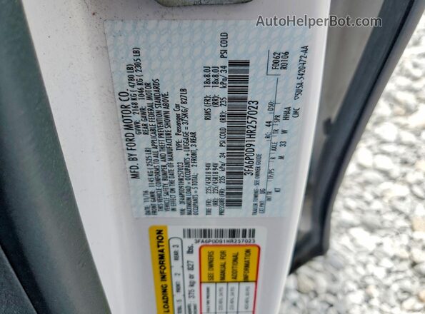 3FA6P0D91HR257023 2017 FORD FUSION White Widok komory silnika