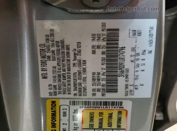 3FA6P0D91LR174796 2020 FORD FUSION Silver Widok komory silnika