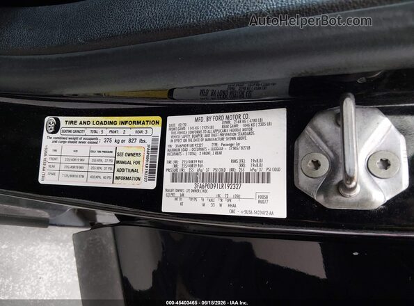 3FA6P0D91LR192327 2020 FORD FUSION Black ძრავის განყოფილების ხედი