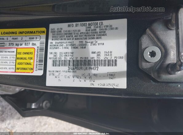 3FA6P0D91LR199472 2020 FORD FUSION Gray Շարժիչի բաժամունքի տեսք